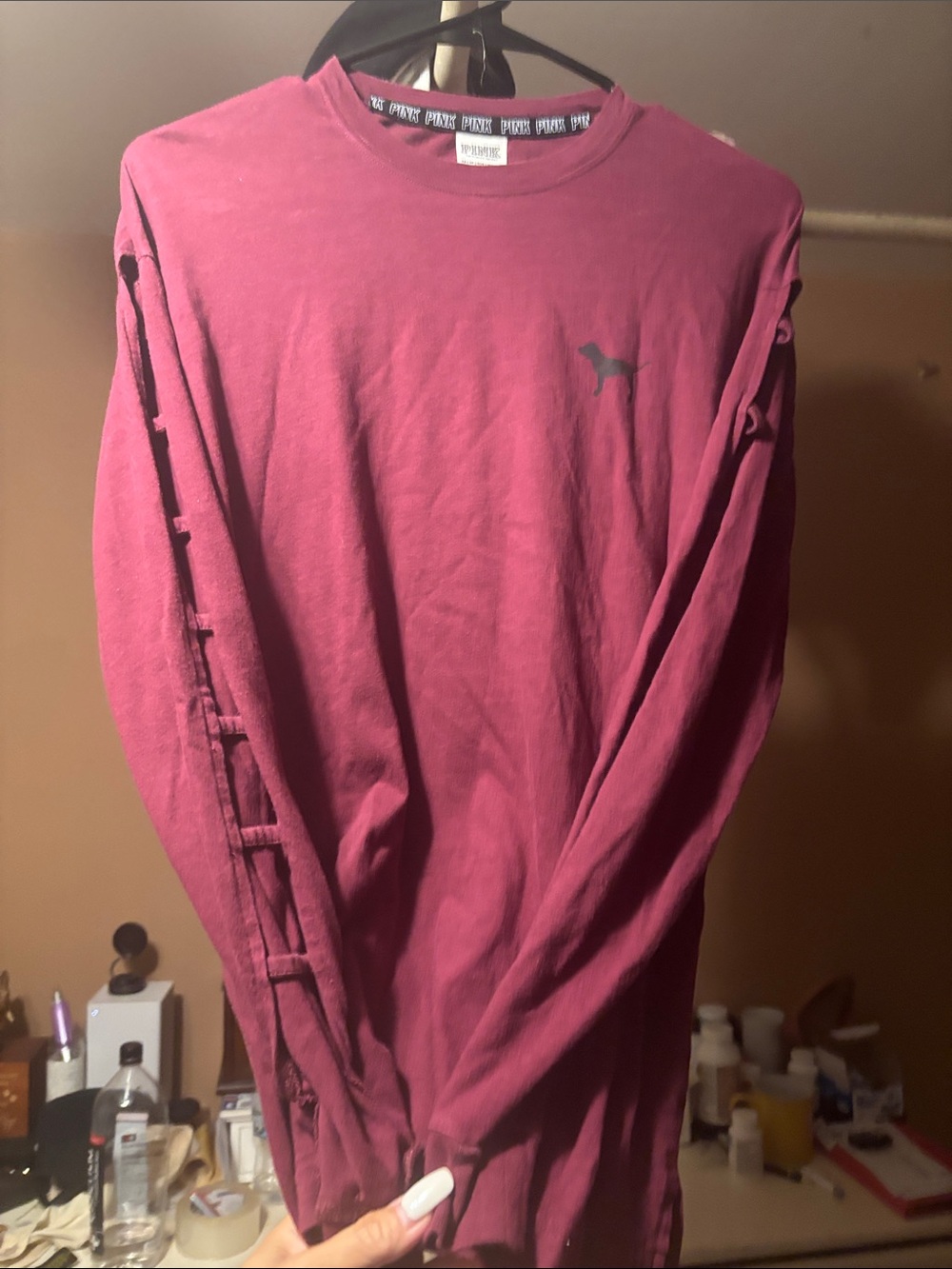 PINK Victoria's Secret Men's Long Sleeve Tee in Deep Rose